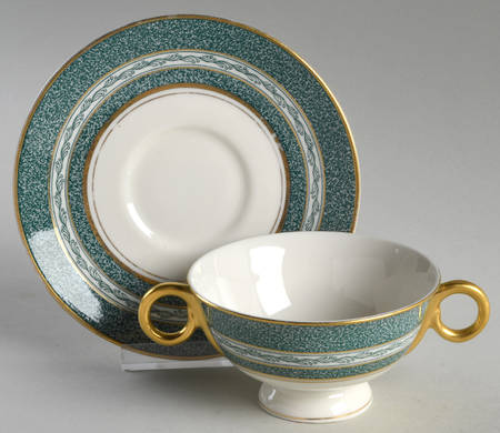Mosaic Blue Green Bouillon Cup & Saucer