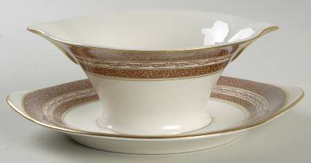 Mosaic Brown Gravy Boat with Attached Underplate