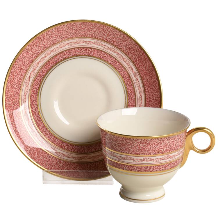 Mosaic Red Footed Demitasse Cup & Saucer Set