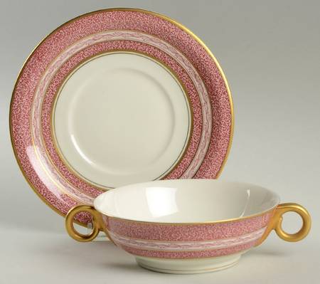 Mosaic Red Footed Cream Soup Bowl & Saucer Set