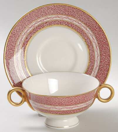 Mosaic Red Footed Bouillon Cup & Saucer