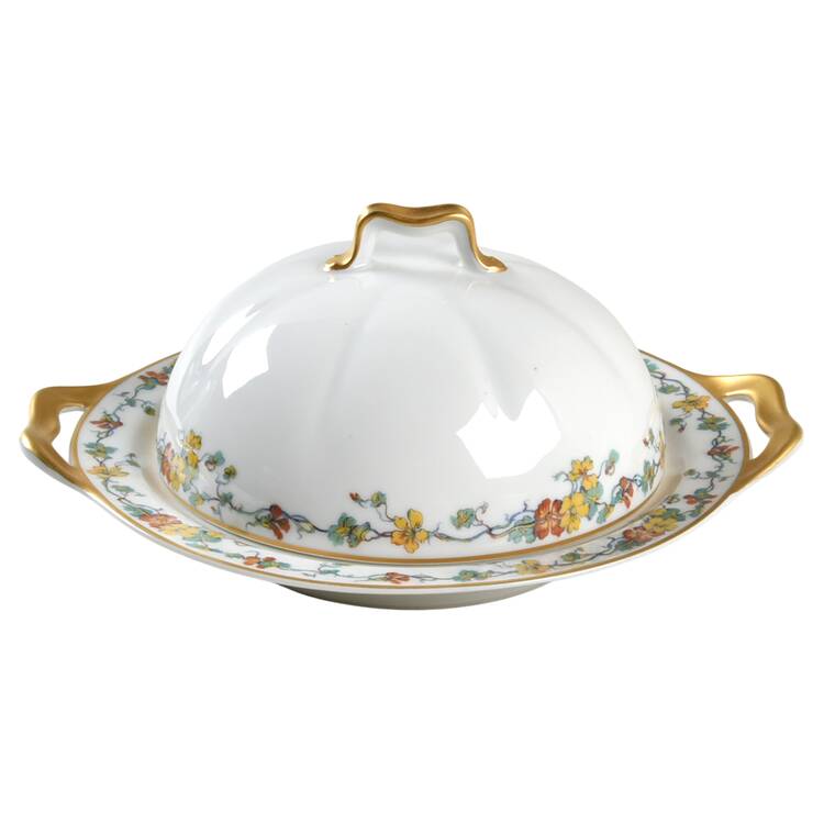 Nasturtium Round Covered Butter with Strainer