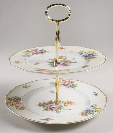 Nosegay (12 Sided) 6 5/8"-10"  2 Tiered Serving Tray (Dp, Sp) HC