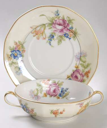Nosegay (12 Sided) Flat Cream Soup Bowl & Saucer Set
