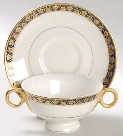 Oakmont Cobalt Blue Footed Bouillon Cup & Saucer