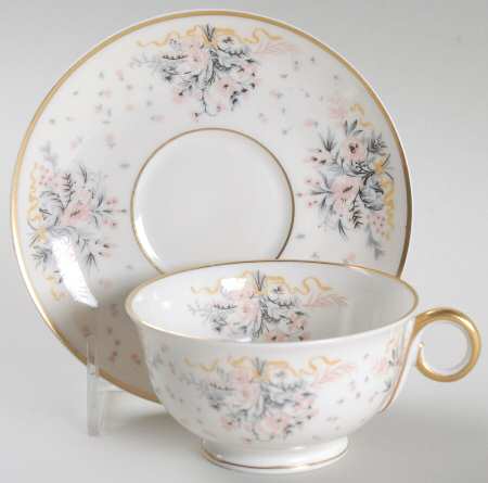 Paisley (Pink & Grey) Footed Cup & Saucer Set