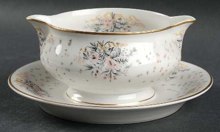 Paisley (Pink & Grey) Gravy Boat with Attached Underplate