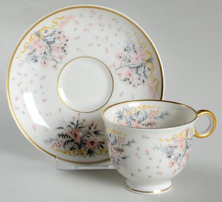 Paisley (Pink & Grey) Footed Demitasse Cup & Saucer Set by Haviland