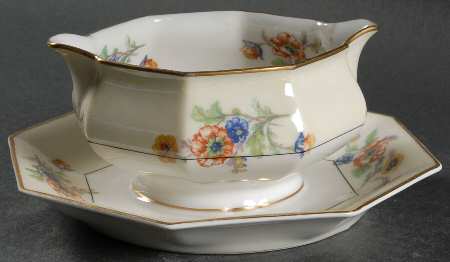 Peonies Gravy Boat with Attached Underplate