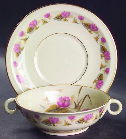 Pond Lily Footed Cream Soup Bowl & Saucer Set
