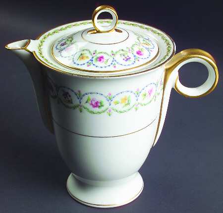 Pompadour Blue and Green (Gold Trim) Coffee Pot & Lid