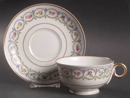 Pompadour Blue and Green (Gold Trim) Footed Cup & Saucer Set