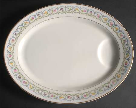 Pompadour Blue and Green (Gold Trim) 16" Oval Serving Platter