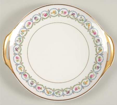 Pompadour Blue and Green (Gold Trim) Handled Cake Plate
