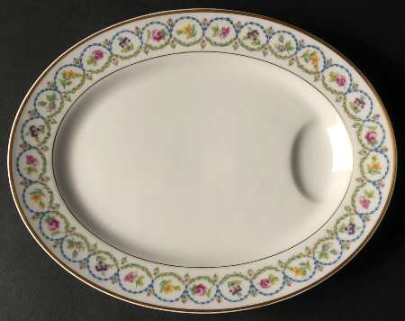Pompadour Blue and Green (Gold Trim) 11" Oval Serving Platter