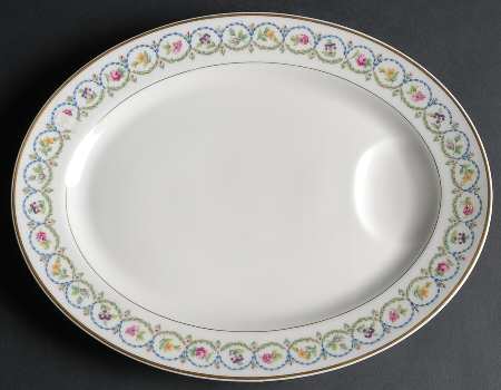 Pompadour Blue and Green (Gold Trim) 13" Oval Serving Platter