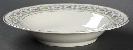 Pompadour Blue and Green (Gold Trim) Rim Soup Bowl