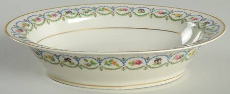 Pompadour Blue and Green (Gold Trim) 9" Oval Vegetable Bowl