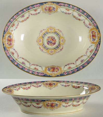 Pompadour (Yellow Scrolls) 9" Oval Vegetable Bowl