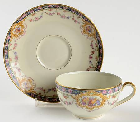 Pompadour (Yellow Scrolls) Flat Cup & Saucer Set