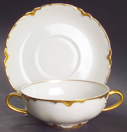 Ranson (Gold Trim) Flat Cream Soup Bowl & Saucer Set
