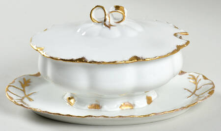 Ranson (Gold Trim) Gravy Boat w/Attached Underplate & Lid