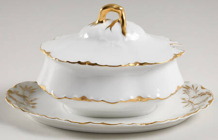 Ranson (Gold Trim) Gravy Boat w/Attached Underplate & Lid