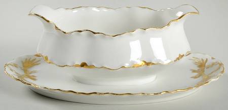 Ranson (Gold Trim) Gravy Boat with Attached Underplate