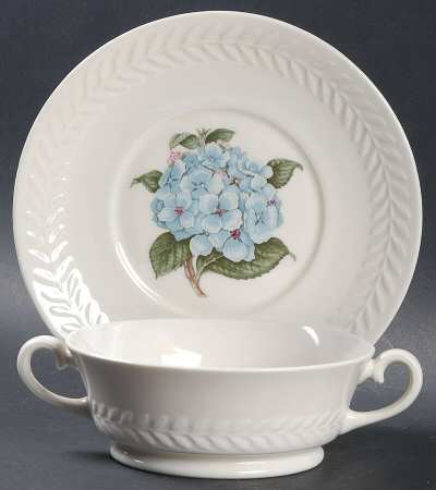 Regents Park Hydrangea Footed Cream Soup Bowl & Saucer Set by Haviland