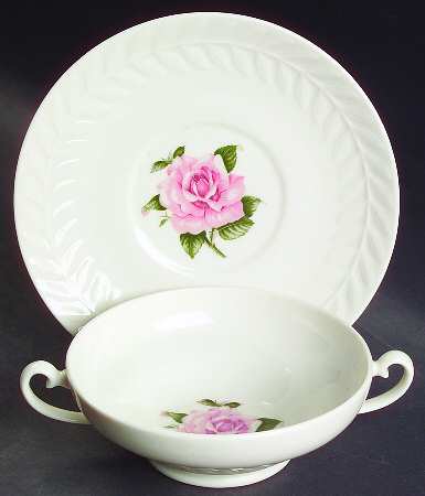 Rose Footed Cream Soup Bowl & Saucer Set by Haviland