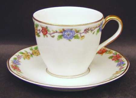 Rosemary (Multicolor Flowers) Flat Demitasse Cup & Saucer Set