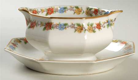 Rosemary (Multicolor Flowers) Gravy Boat with Attached Underplate