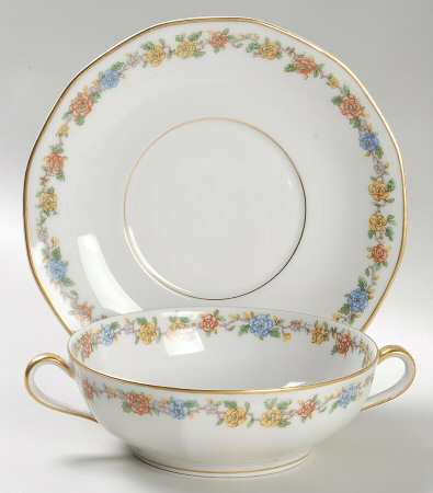 Rosemary (Multicolor Flowers) Flat Cream Soup Bowl & Saucer Set