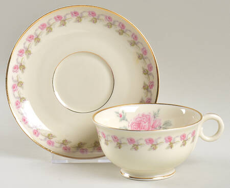 Rosemary (Pink Flowers) Footed Cup & Saucer Set