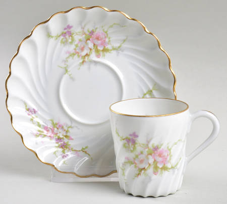 Rosalinde (France, Gold Trim) Flat Demitasse Cup & Saucer Set
