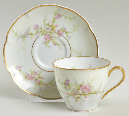 Rosalinde (France, Gold Trim) Flat Demitasse Cup & Saucer Set