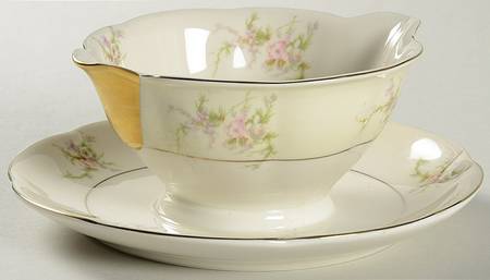 Rosalinde (France, Gold Trim) Gravy Boat with Attached Underplate