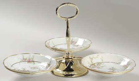 Rosalinde (France, Gold Trim) 7" x 12" 3-Part Relish & Metal Stand (FR) HC