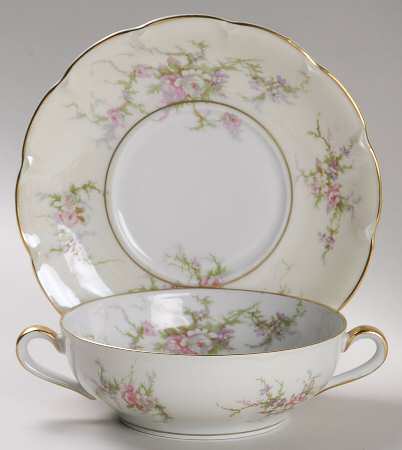 Rosalinde (France, Gold Trim) Flat Cream Soup & Saucer Set by Haviland