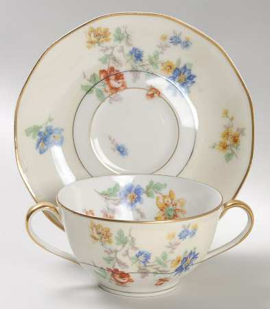 Rose Spray Flat Bouillon Cup & Saucer