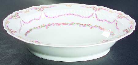Savoie (Fr, Pink & Green Design) 9" Oval Vegetable Bowl