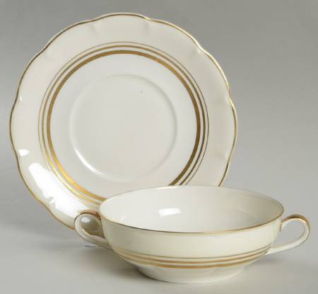 Savoie (Ny, Three Bands of Gold) Flat Cream Soup Bowl & Saucer Set
