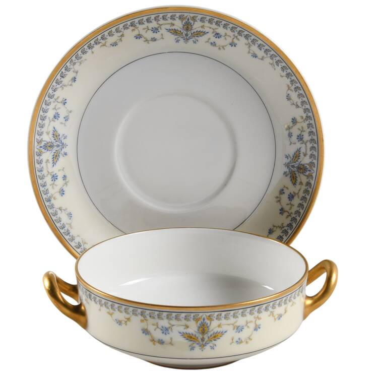 Schleiger 553 Footed Cream Soup Bowl & Saucer Set