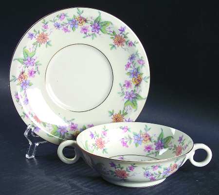 Springtime (New York) Footed Cream Soup Bowl & Saucer Set