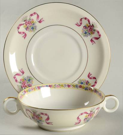 St. Regis Burgundy Footed Cream Soup Bowl & Saucer Set
