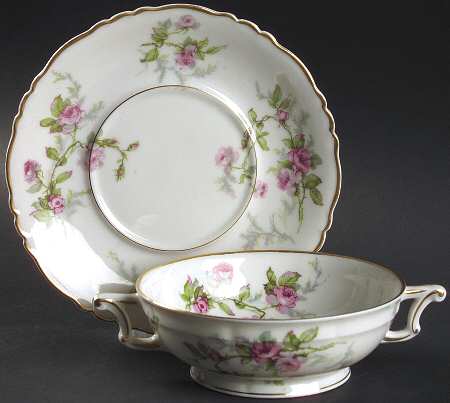 Sylvia White (Louis XIV, Newer) Footed Cream Soup Bowl & Saucer Set