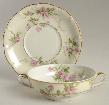 Sylvia Cream (Isle de France, Cream) Flat Cream Soup Bowl & Saucer Set