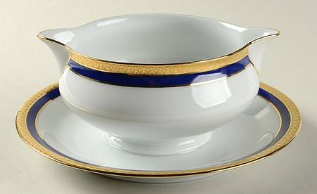 Symphonie Blue (Gold and Blue) Gravy Boat with Attached Underplate