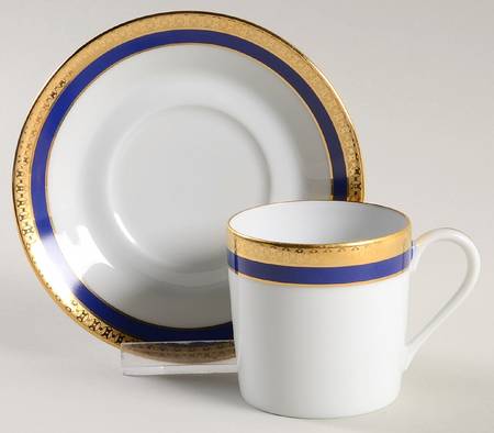 Symphonie Blue (Gold and Blue) Flat Demitasse Cup & Saucer Set