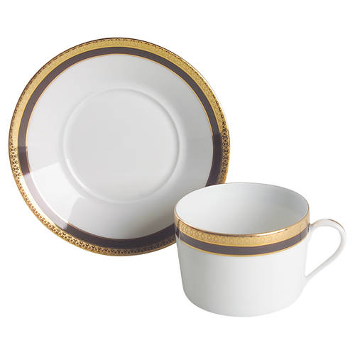 Symphonie Black (Gold and Black) Flat Cup & Saucer Set